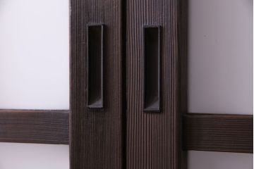 昭和中期　情緒ある独特の格子が魅力のガラス戸(格子戸、引き戸、建具)2枚セット