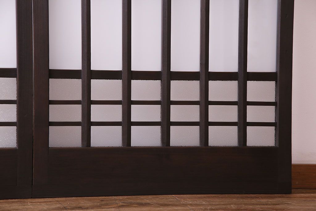 昭和中期　情緒ある独特の格子が魅力のガラス戸(格子戸、引き戸、建具)2枚セット