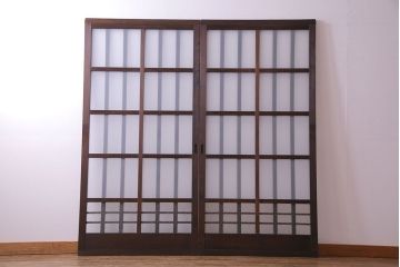 昭和中期　情緒ある独特の格子が魅力のガラス戸(格子戸、引き戸、建具)2枚セット