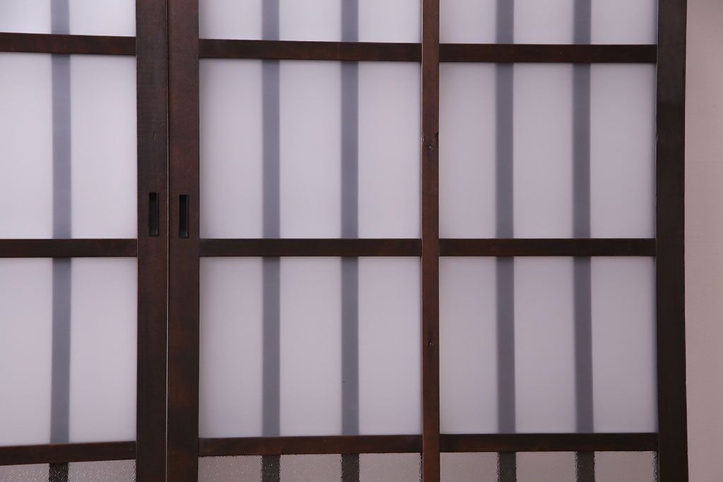 昭和中期　情緒ある独特の格子が魅力のガラス戸(格子戸、引き戸、建具)2枚セット