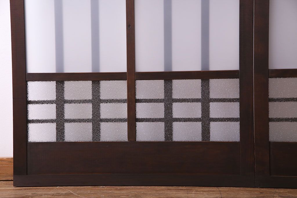 昭和中期　情緒ある独特の格子が魅力のガラス戸(格子戸、引き戸、建具)2枚セット