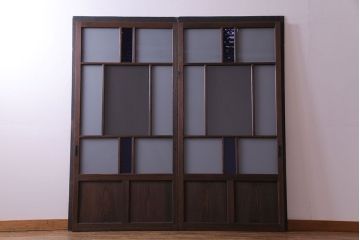 大正ロマン　色ガラス入り!上品な和モダン空間におすすめのガラス戸(引き戸、建具)2枚セット