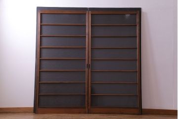 昭和中期　銀モールガラス入りのシンプルなガラス戸(引き戸、建具)2  枚セット