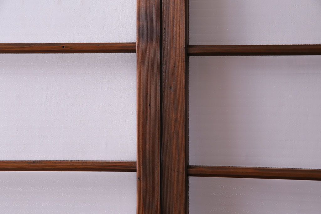 昭和中期　銀モールガラス入りのシンプルなガラス戸(引き戸、建具)2  枚セット