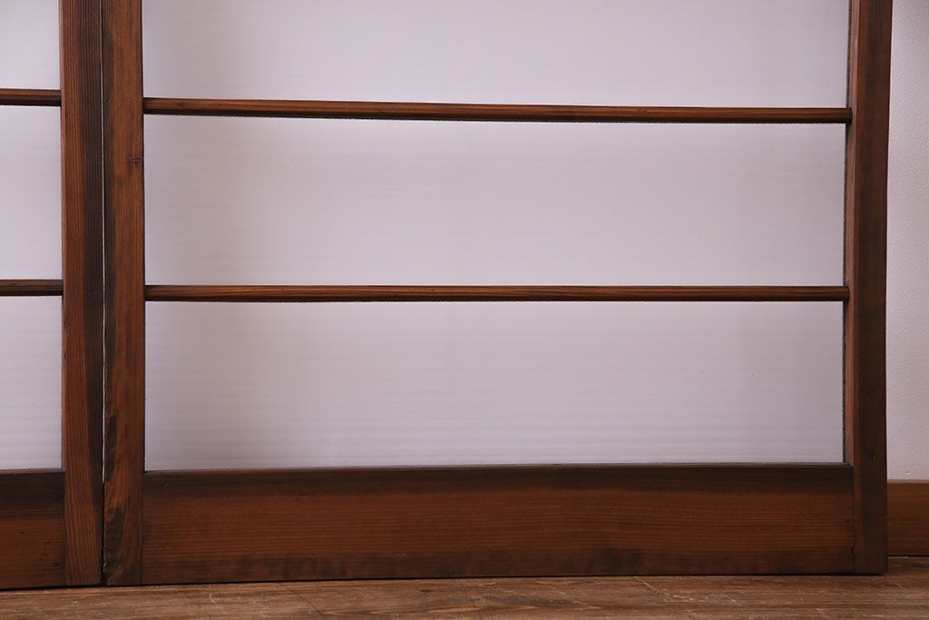 昭和中期　銀モールガラス入りのシンプルなガラス戸(引き戸、建具)2  枚セット