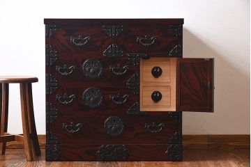 展示美品　岩谷堂箪笥　NO.630　桐文様　銀河8号　中型タンス(整理箪笥、チェスト、桐箪笥、桐たんす)
