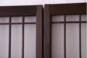 昭和中期　すりガラスの入り!幅の狭い変わり型格子ガラス戸(引き戸、格子戸、建具)4枚組