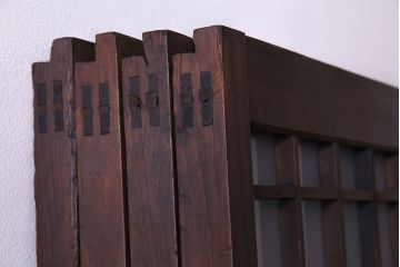 昭和中期　すりガラスの入り!幅の狭い変わり型格子ガラス戸(引き戸、格子戸、建具)4枚組