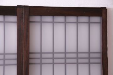 昭和中期　すりガラスの入り!幅の狭い変わり型格子ガラス戸(引き戸、格子戸、建具)4枚組