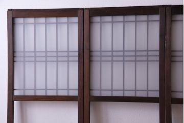 昭和中期　すりガラスの入り!幅の狭い変わり型格子ガラス戸(引き戸、格子戸、建具)4枚組