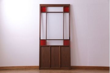 和製アンティーク　色ガラス入り!木のぬくもりを活かしたガラス戸(引き戸、建具)