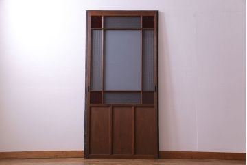 和製アンティーク　色ガラス入り!木のぬくもりを活かしたガラス戸(引き戸、建具)