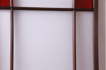 和製アンティーク　色ガラス入り!木のぬくもりを活かしたガラス戸(引き戸、建具)