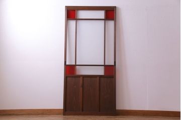 和製アンティーク　色ガラス入り!木のぬくもりを活かしたガラス戸(引き戸、建具)