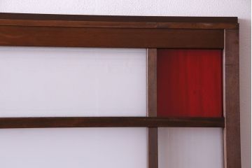 和製アンティーク　色ガラス入り!木のぬくもりを活かしたガラス戸(引き戸、建具)