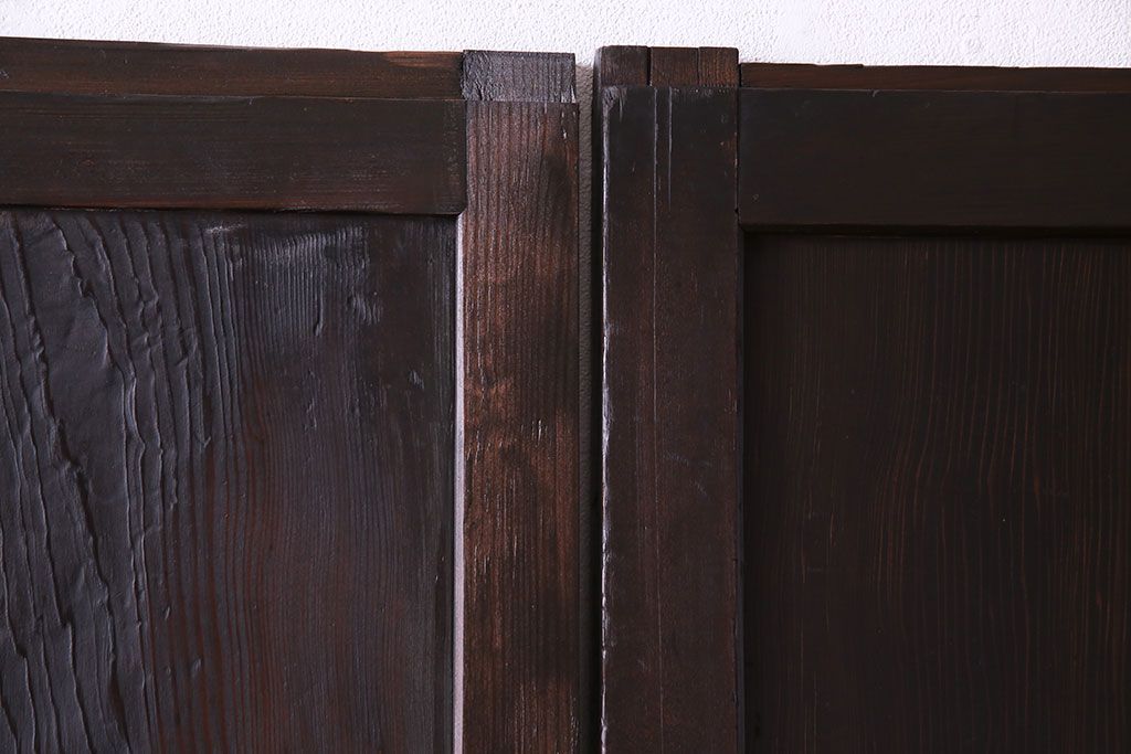 【商談品】古民具　古さを感じる木の質感　明治期の板戸(引き戸、建具)3枚組