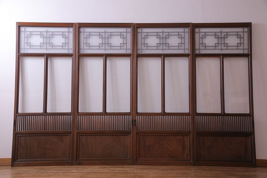 和製アンティーク　明るい和の空間を演出する上品なガラス戸(引き戸、建具)4枚組