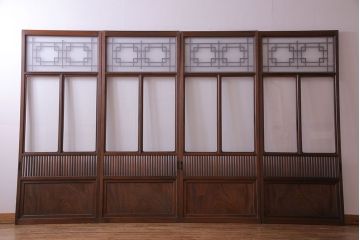 和製アンティーク　明るい和の空間を演出する上品なガラス戸(引き戸、建具)4枚組