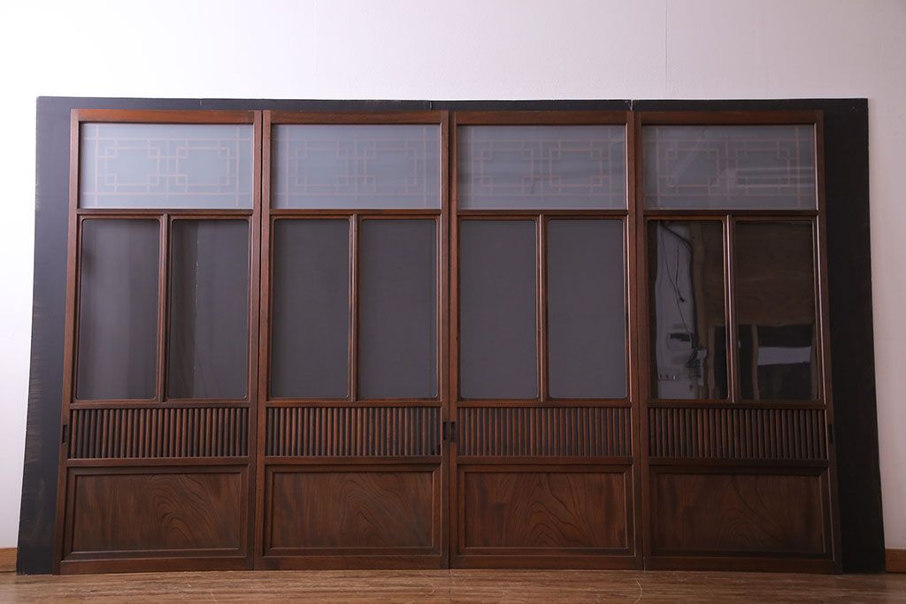 和製アンティーク　明るい和の空間を演出する上品なガラス戸(引き戸、建具)4枚組