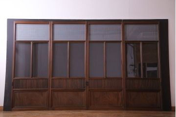 和製アンティーク　明るい和の空間を演出する上品なガラス戸(引き戸、建具)4枚組