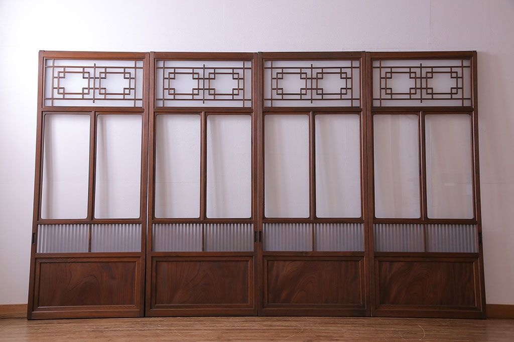 和製アンティーク　明るい和の空間を演出する上品なガラス戸(引き戸、建具)4枚組