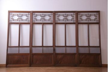 和製アンティーク　明るい和の空間を演出する上品なガラス戸(引き戸、建具)4枚組