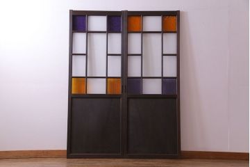 【U様ご成約分】大正ロマン　ノスタルジックな雰囲気が漂うガラス戸(引き戸、建具)2枚セット