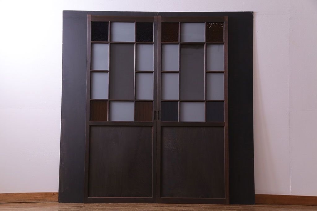 【U様ご成約分】大正ロマン　ノスタルジックな雰囲気が漂うガラス戸(引き戸、建具)2枚セット