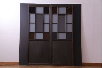 【U様ご成約分】大正ロマン　ノスタルジックな雰囲気が漂うガラス戸(引き戸、建具)2枚セット