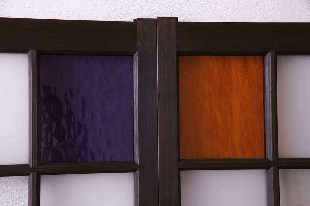 【U様ご成約分】大正ロマン　ノスタルジックな雰囲気が漂うガラス戸(引き戸、建具)2枚セット