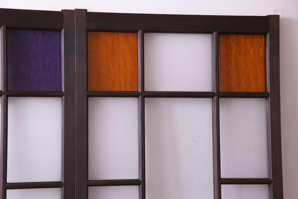 【U様ご成約分】大正ロマン　ノスタルジックな雰囲気が漂うガラス戸(引き戸、建具)2枚セット