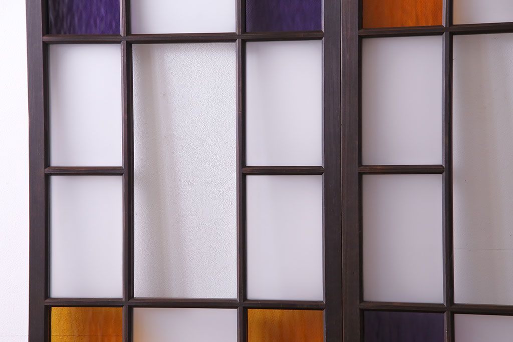 【U様ご成約分】大正ロマン　ノスタルジックな雰囲気が漂うガラス戸(引き戸、建具)2枚セット