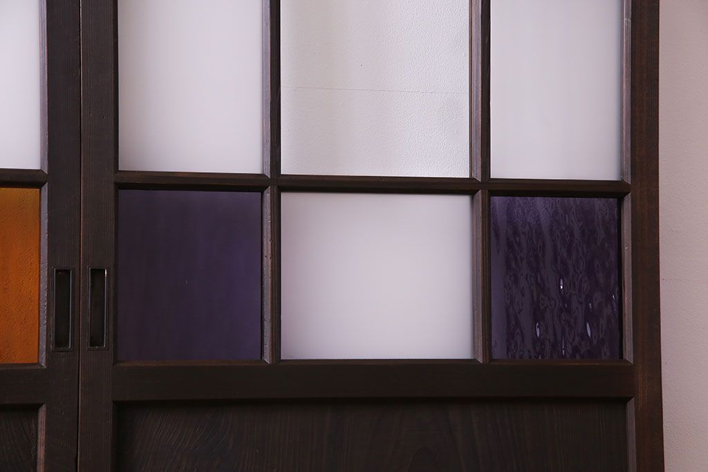 【U様ご成約分】大正ロマン　ノスタルジックな雰囲気が漂うガラス戸(引き戸、建具)2枚セット