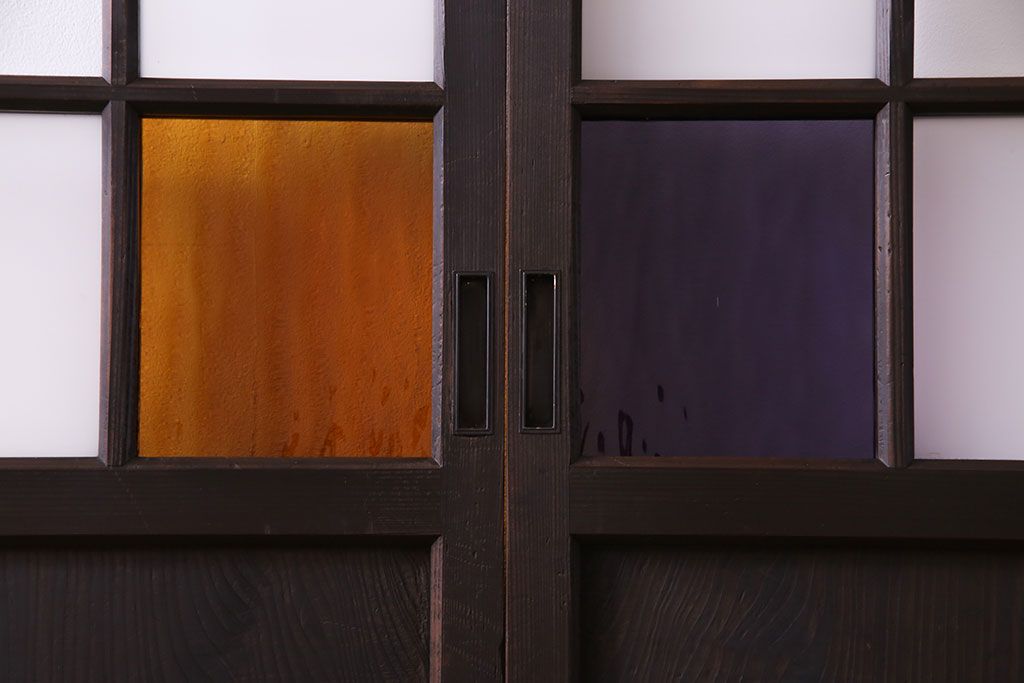 【U様ご成約分】大正ロマン　ノスタルジックな雰囲気が漂うガラス戸(引き戸、建具)2枚セット