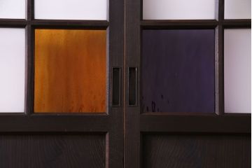 【U様ご成約分】大正ロマン　ノスタルジックな雰囲気が漂うガラス戸(引き戸、建具)2枚セット