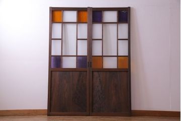 【U様ご成約分】大正ロマン　ノスタルジックな雰囲気が漂うガラス戸(引き戸、建具)2枚セット