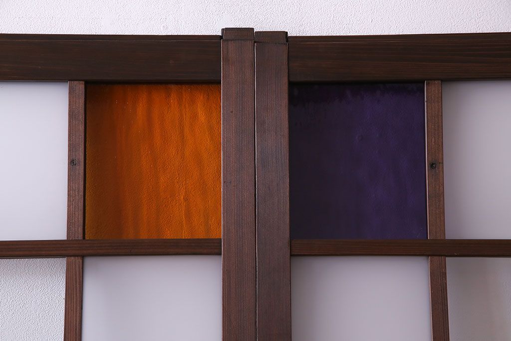 【U様ご成約分】大正ロマン　ノスタルジックな雰囲気が漂うガラス戸(引き戸、建具)2枚セット