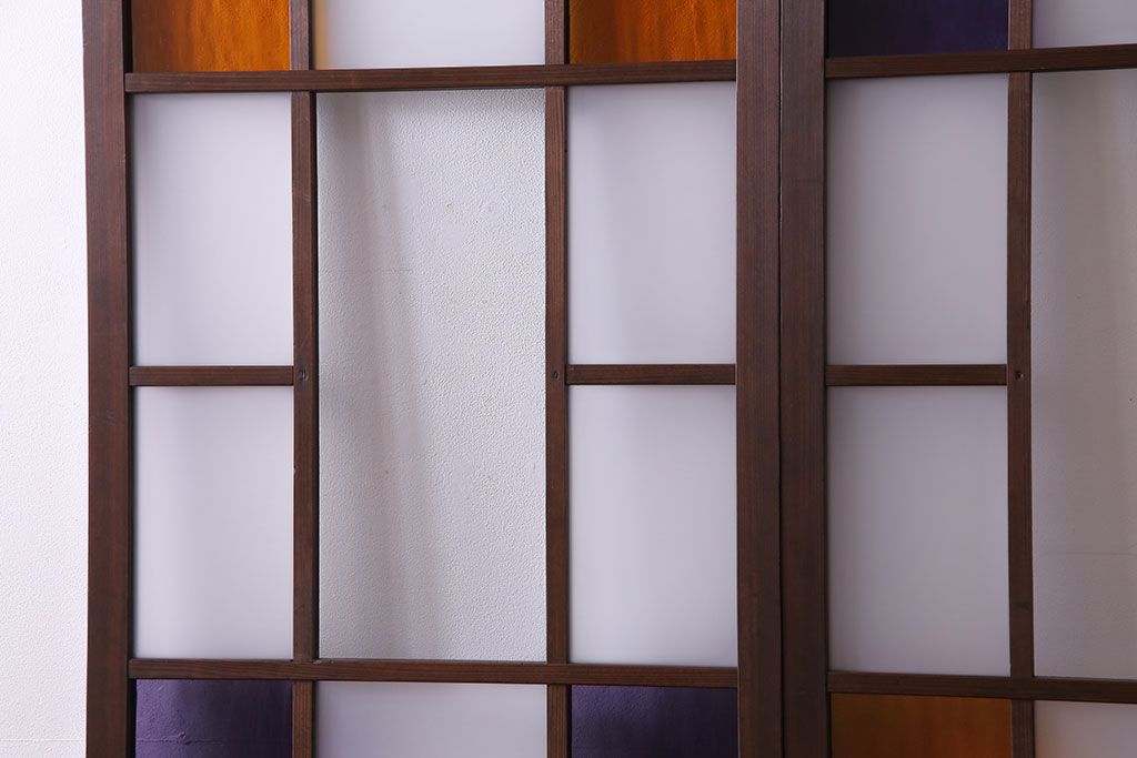 【U様ご成約分】大正ロマン　ノスタルジックな雰囲気が漂うガラス戸(引き戸、建具)2枚セット