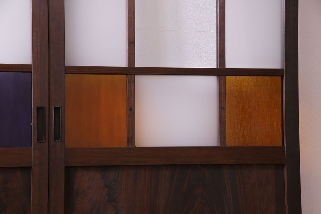 【U様ご成約分】大正ロマン　ノスタルジックな雰囲気が漂うガラス戸(引き戸、建具)2枚セット