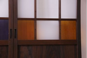 【U様ご成約分】大正ロマン　ノスタルジックな雰囲気が漂うガラス戸(引き戸、建具)2枚セット