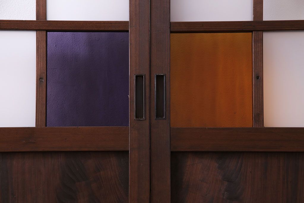 【U様ご成約分】大正ロマン　ノスタルジックな雰囲気が漂うガラス戸(引き戸、建具)2枚セット