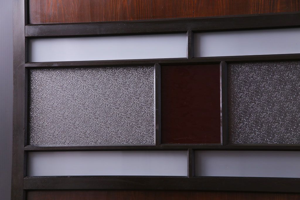 大正ロマン　漆塗りで上質な幅広ガラス帯戸(引き戸、ガラス戸)2枚セット