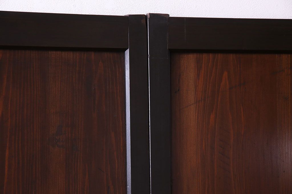 大正ロマン　漆塗りで上質な幅広ガラス帯戸(引き戸、ガラス戸)2枚セット