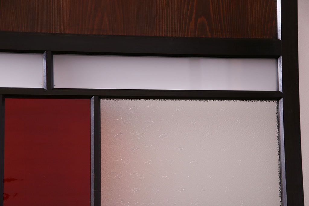 大正ロマン　漆塗りで上質な幅広ガラス帯戸(引き戸、ガラス戸)2枚セット