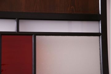 大正ロマン　漆塗りで上質な幅広ガラス帯戸(引き戸、ガラス戸)2枚セット