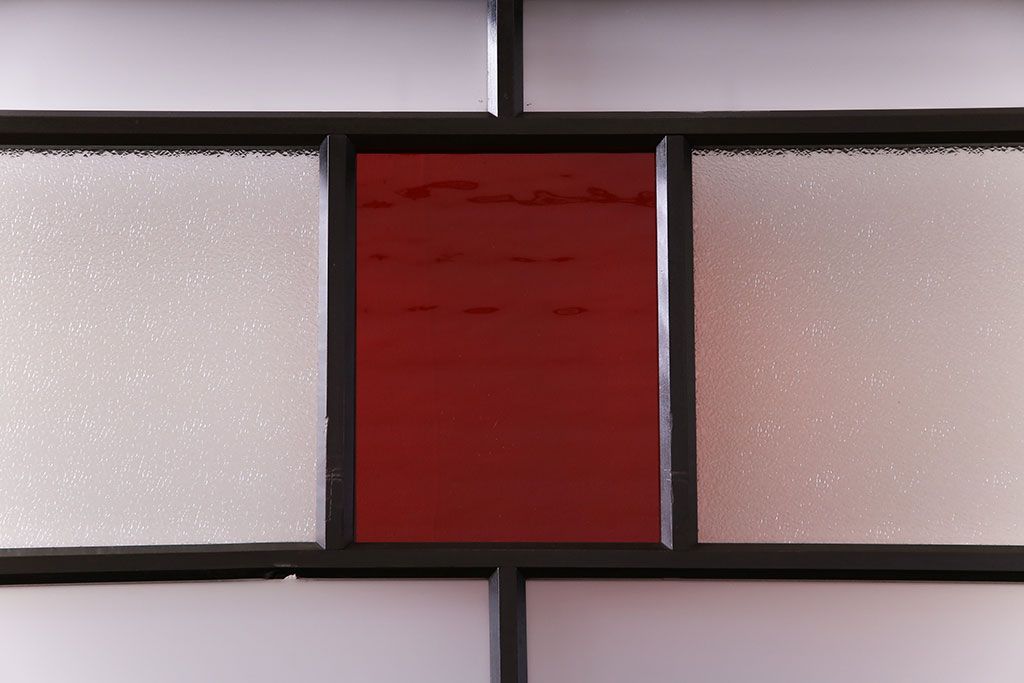 大正ロマン　漆塗りで上質な幅広ガラス帯戸(引き戸、ガラス戸)2枚セット