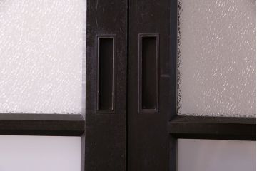 大正ロマン　漆塗りで上質な幅広ガラス帯戸(引き戸、ガラス戸)2枚セット