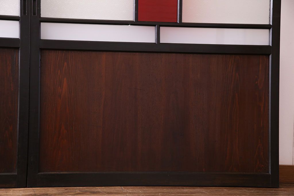 大正ロマン　漆塗りで上質な幅広ガラス帯戸(引き戸、ガラス戸)2枚セット