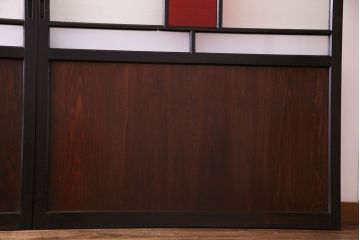 大正ロマン　漆塗りで上質な幅広ガラス帯戸(引き戸、ガラス戸)2枚セット