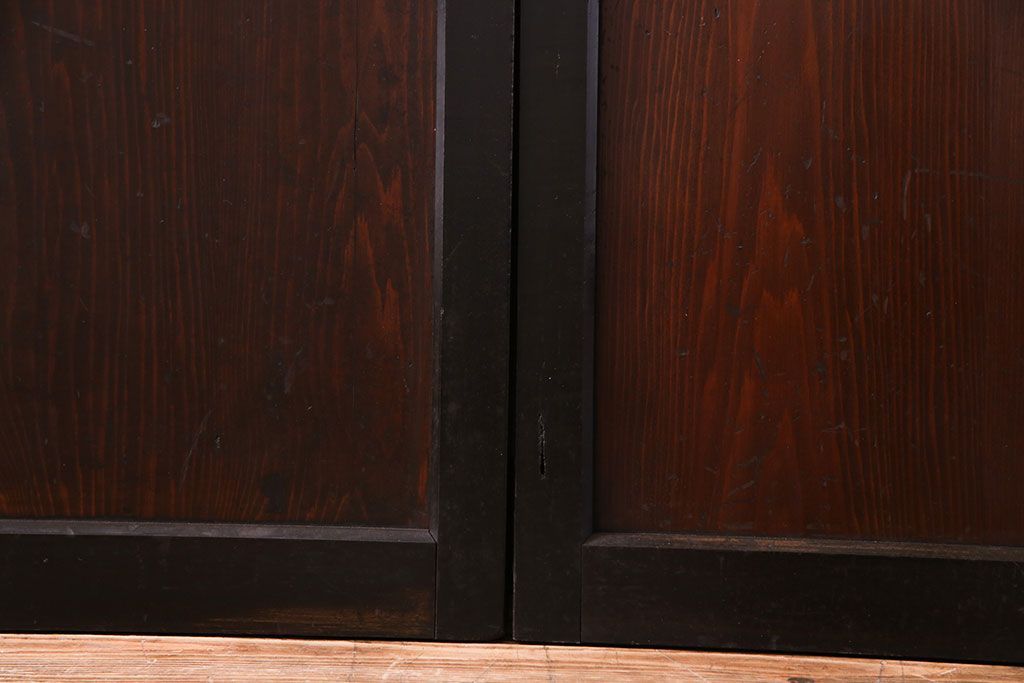 大正ロマン　漆塗りで上質な幅広ガラス帯戸(引き戸、ガラス戸)2枚セット